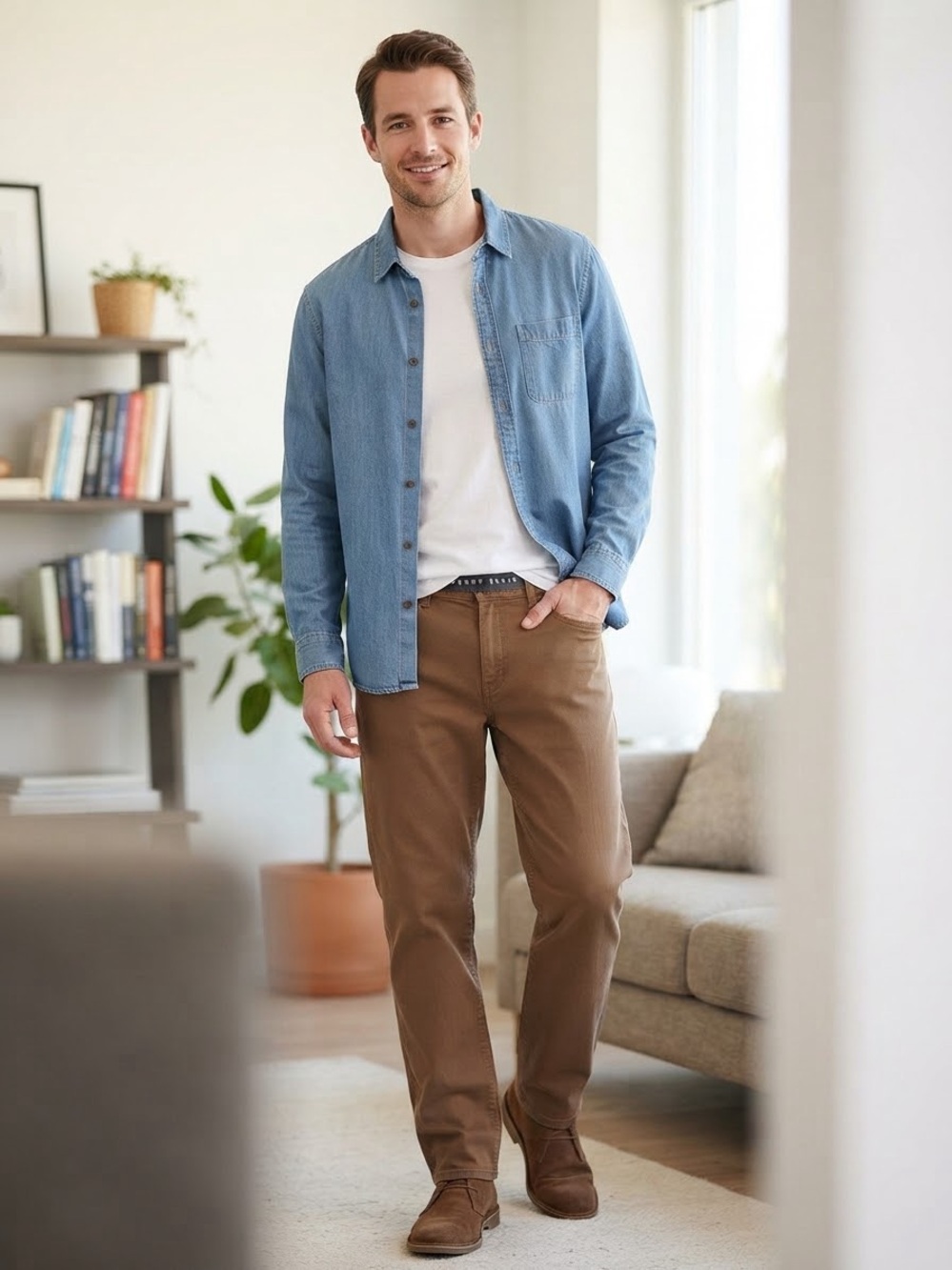 Men's Brown Straight-Leg Jeans - Versatile Everyday Style